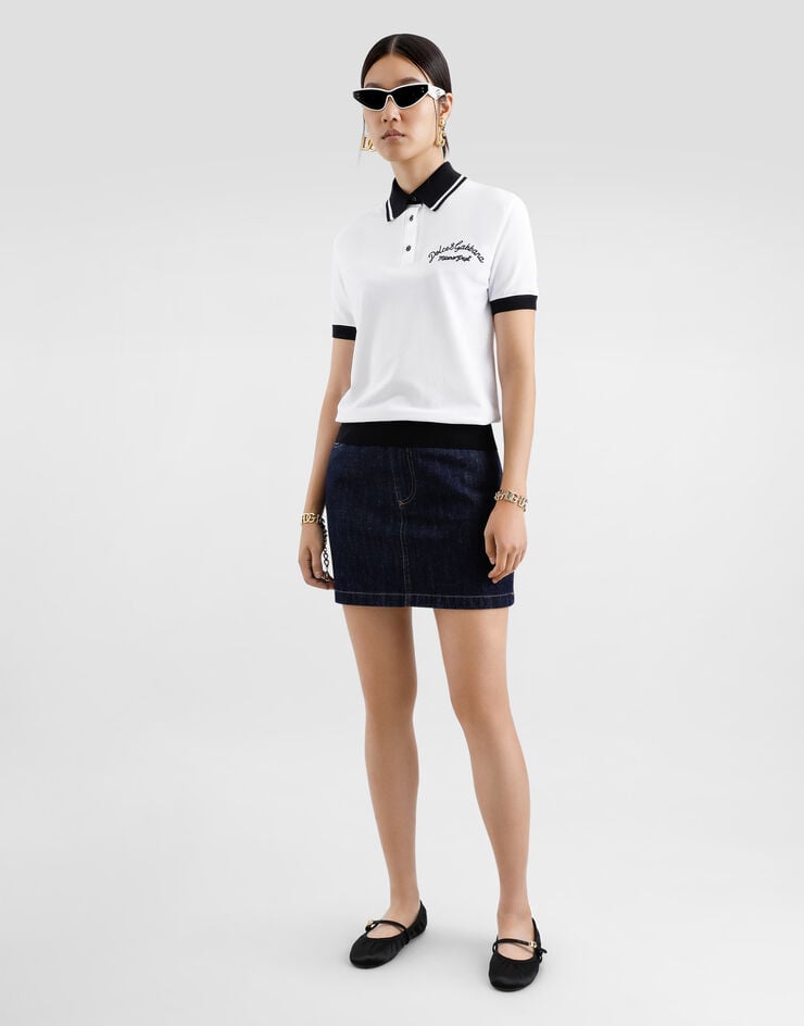 Dolce & Gabbana Polo Corto De Piqué De Algodón Con Logotipo DG Bordado