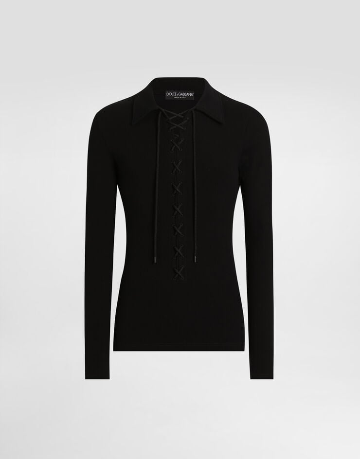 Dolce & Gabbana Polo de manga larga de punto de interlock con cordones
