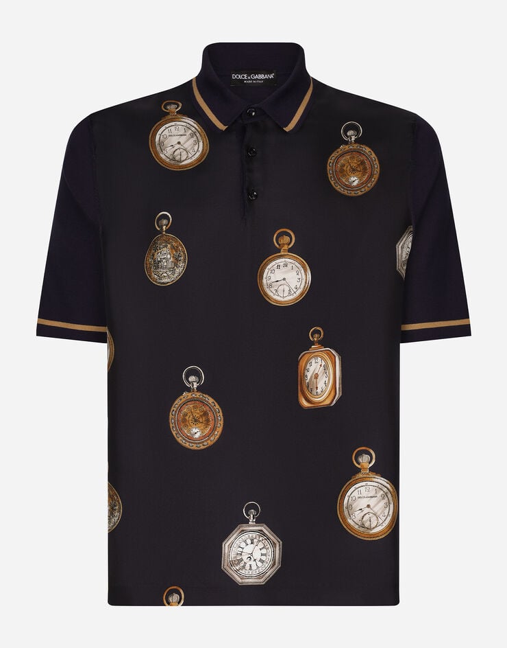Dolce & Gabbana Polo de seda con estampado de relojes