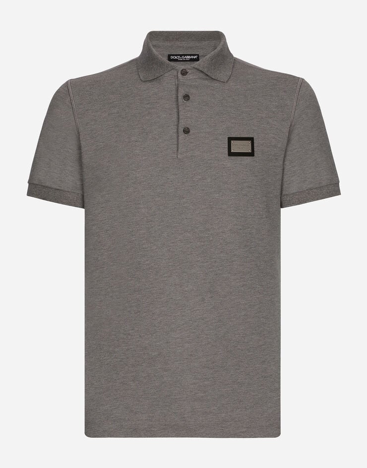 Dolce & Gabbana Polo en piqué de algodón con placa con logotipo