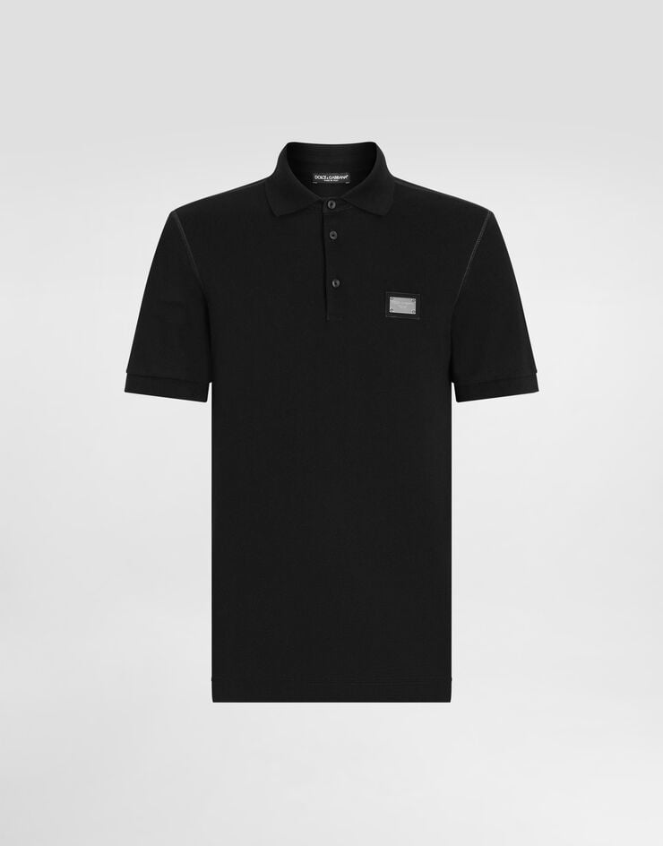 Dolce & Gabbana Polo en piqué de algodón con placa con logotipo