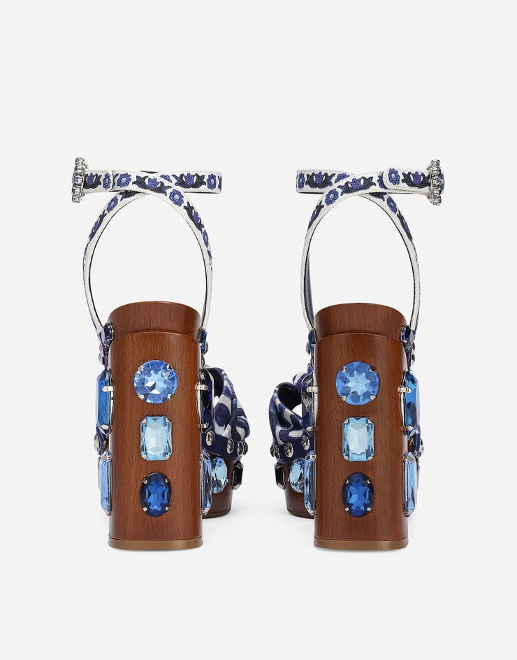 Dolce & Gabbana Sandalia De Plataforma En Lona Con Estampado De Mayólica Y Piedras