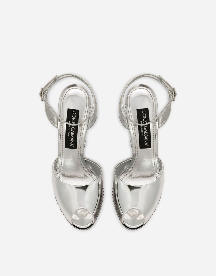 Dolce & Gabbana Sandalia De Plataforma En Piel De Becerro Efecto Espejo Y Strass Termoadhesivos