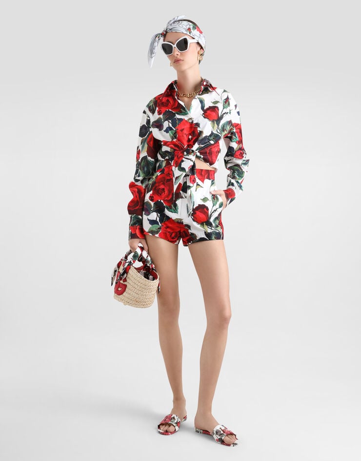 Dolce & Gabbana Shorts De Algodón Con Estampado De Rosas