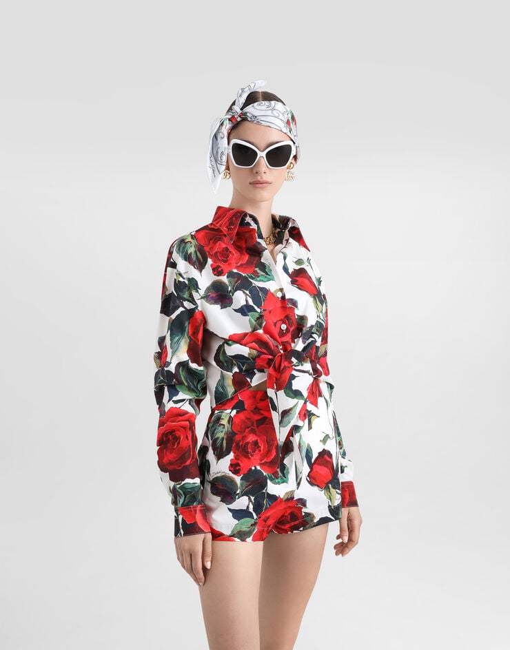 Dolce & Gabbana Shorts De Algodón Con Estampado De Rosas