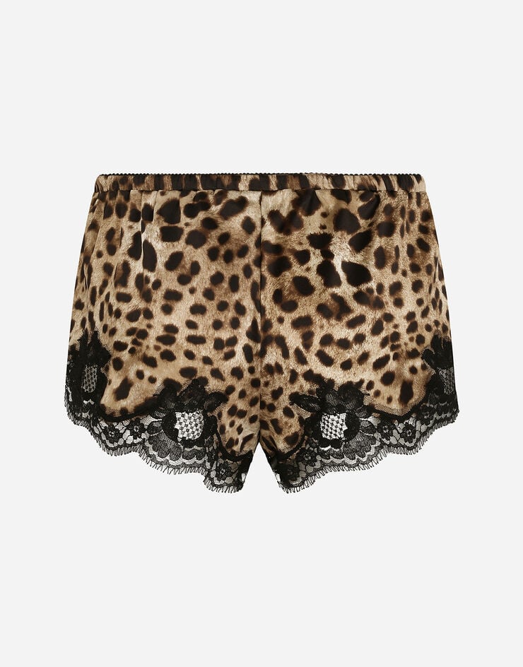 Dolce & Gabbana Shorts De Lencería En Raso Con Estampado De Leopardo Y Encaje