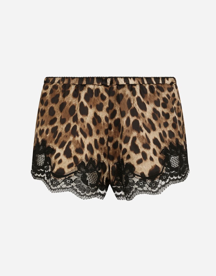 Dolce & Gabbana Shorts de lencería en raso con estampado de leopardo y encaje