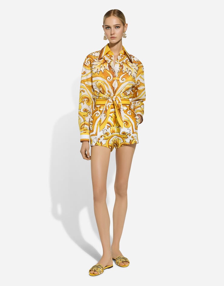 Dolce & Gabbana Shorts En Popelina De Algodón Con Estampado Maiolica