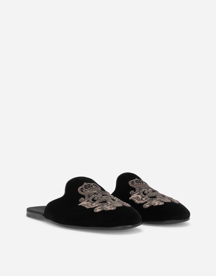 Dolce & Gabbana Slipper De Terciopelo Con Blasón Bordado