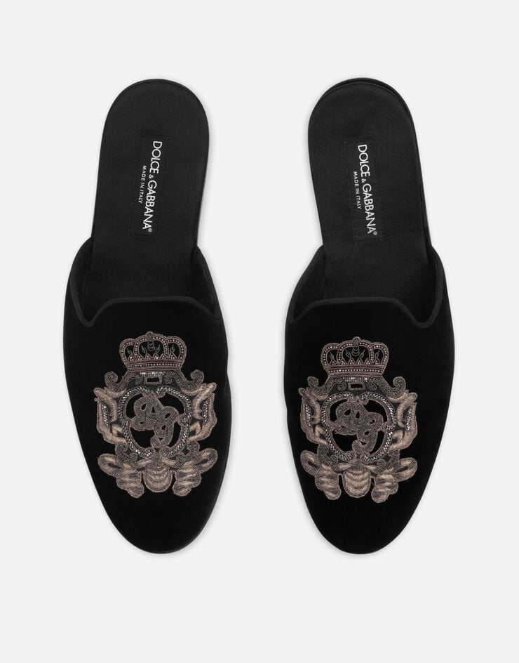 Dolce & Gabbana Slipper De Terciopelo Con Blasón Bordado