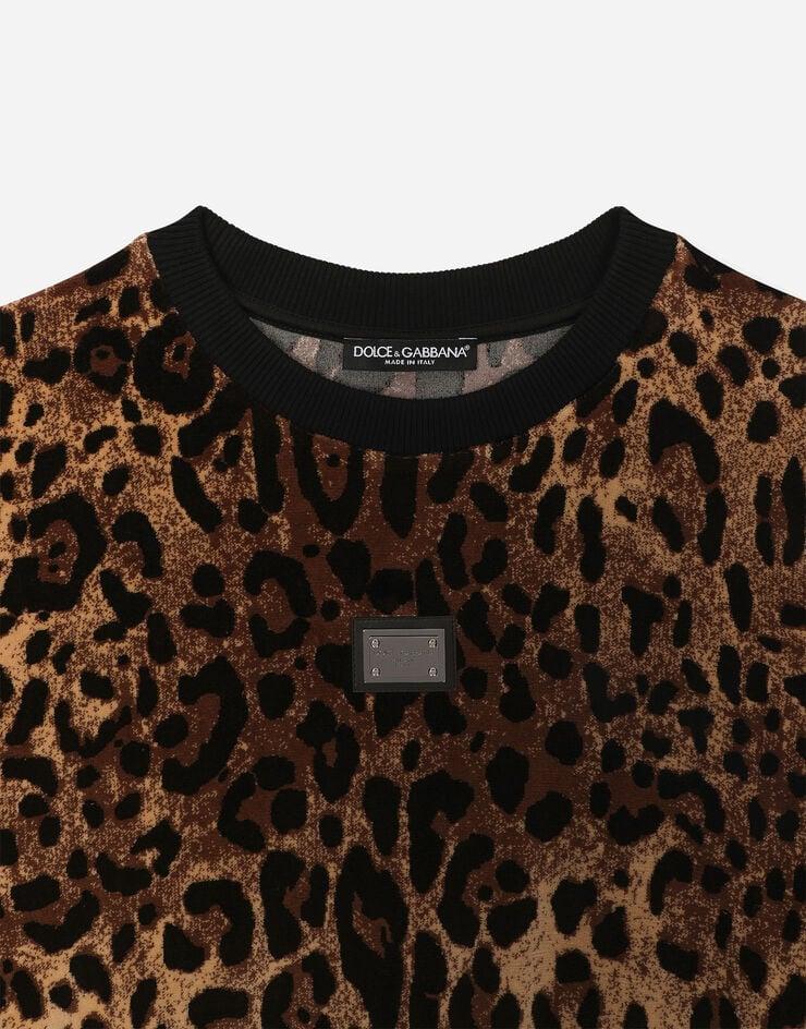 Dolce & Gabbana Sudadera De Cuello Redondo En Jacquard De Chenilla Con Motivo De Leopardo