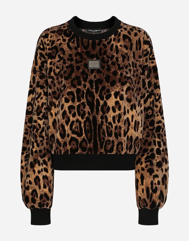 Dolce & Gabbana Sudadera De Cuello Redondo En Jacquard De Chenilla Con Motivo De Leopardo