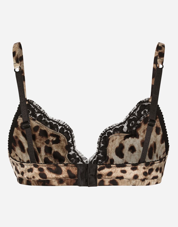 Dolce & Gabbana Sujetador De Copa Blanda En Raso Con Estampado De Leopardo Y Encaje