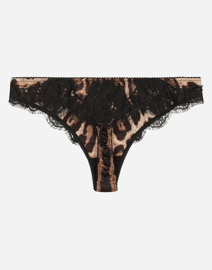 Dolce & Gabbana Tanga De Raso Con Estampado De Leopardo Y Encaje