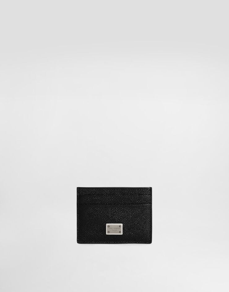 Dolce & Gabbana Tarjetero de piel de becerro con placa del logotipo