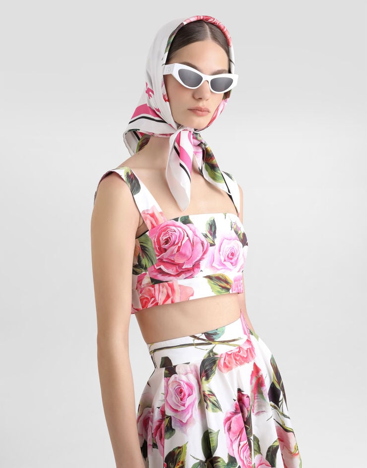 Dolce & Gabbana Top Bralette De Algodón Con Estampado De Rosas