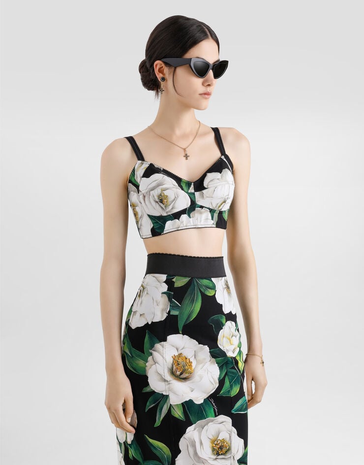 Dolce & Gabbana Top Bralette Elástico Con Estampado De Gardenias