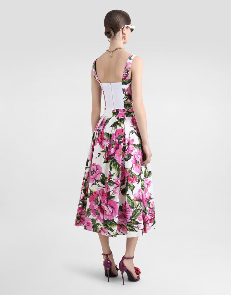 Dolce & Gabbana Top Bustier De Algodón Con Estampado De Peonías