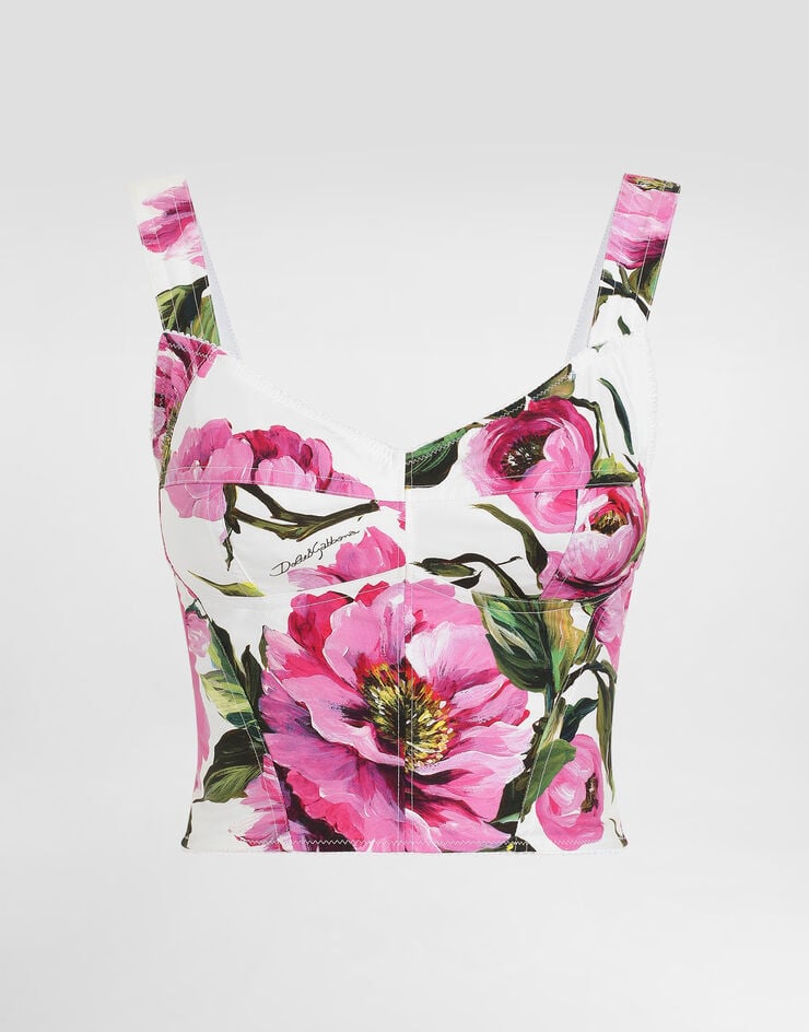 Dolce & Gabbana Top bustier de algodón con estampado de peonías