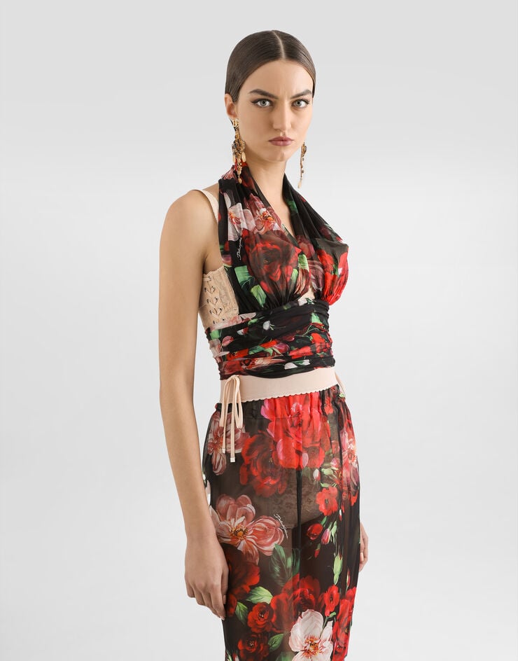 Dolce & Gabbana Top Bustier De Marquisette Y Chifón Estampado De Flores