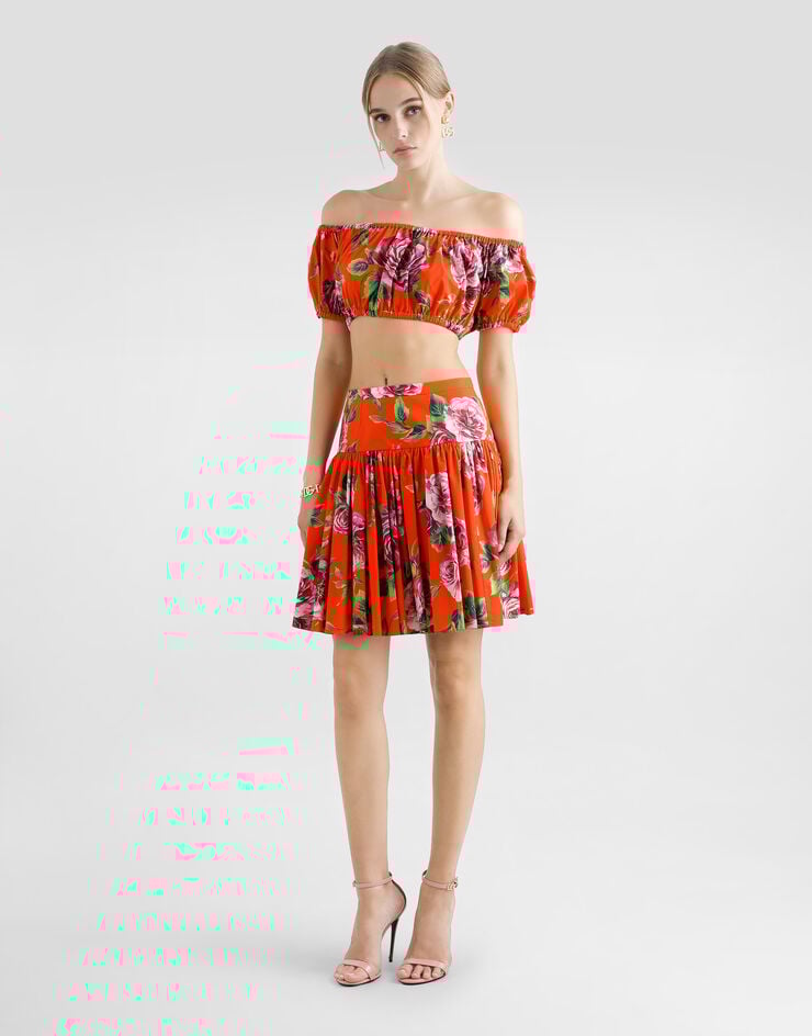 Dolce & Gabbana Top Con Escote Bardot De Algodón Con Estampado De Rosas