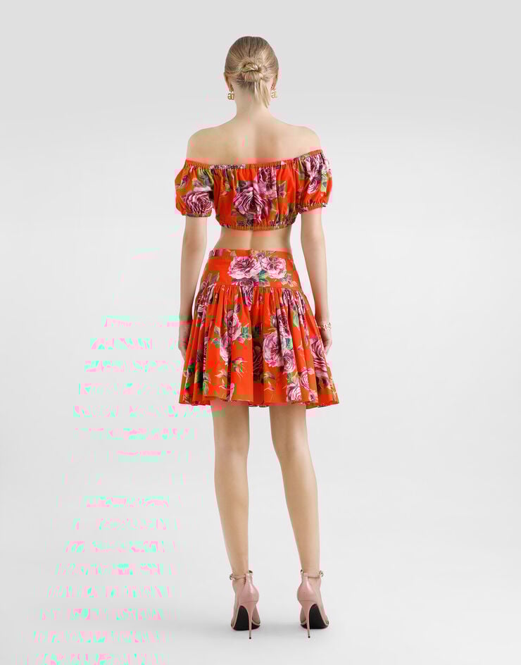 Dolce & Gabbana Top Con Escote Bardot De Algodón Con Estampado De Rosas