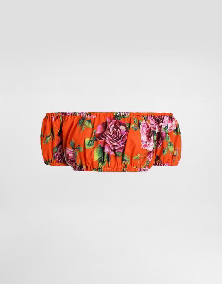 Dolce & Gabbana Top Con Escote Bardot De Algodón Con Estampado De Rosas