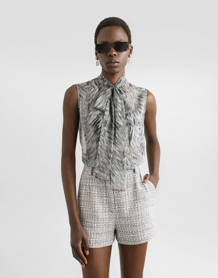 Dolce & Gabbana Top Con Lazo De Chifón Estampado Piel De Animal