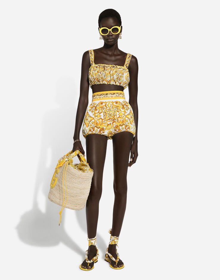 Dolce & Gabbana Top Con Tirantes En Popelina Con Estampado Maiolica