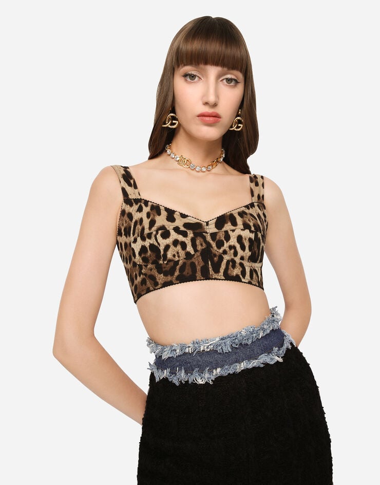 Dolce & Gabbana Top Corsé Corto De Charmeuse Estampado Leopardo