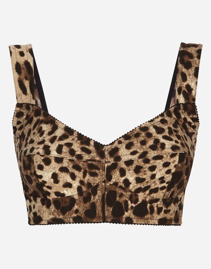 Dolce & Gabbana Top Corsé Corto De Charmeuse Estampado Leopardo