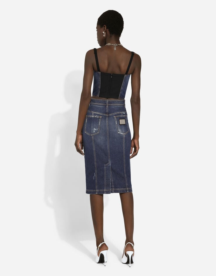 Dolce & Gabbana Top Corsetero De Denim Con Placa Con Logotipo