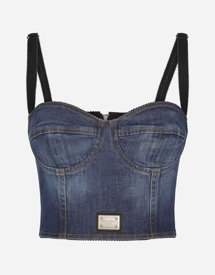 Dolce & Gabbana Top Corsetero De Denim Con Placa Con Logotipo