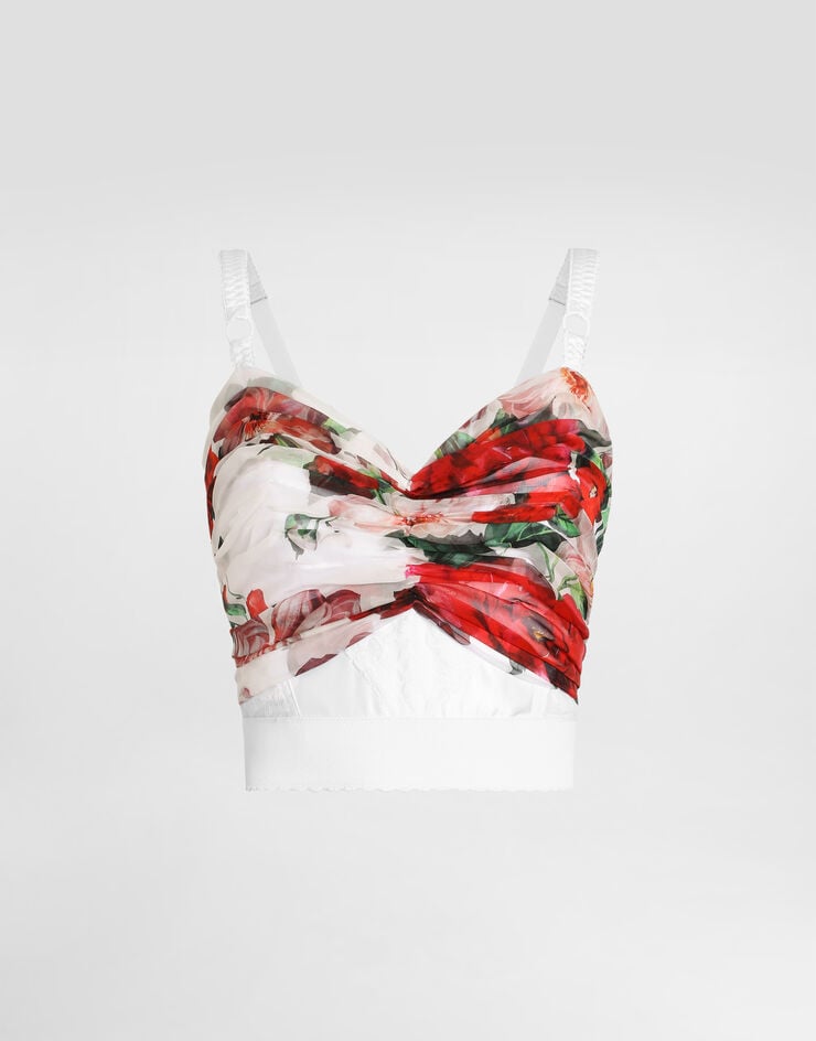 Dolce & Gabbana Top corsetero de marquisette y chifón con estampado de rosas