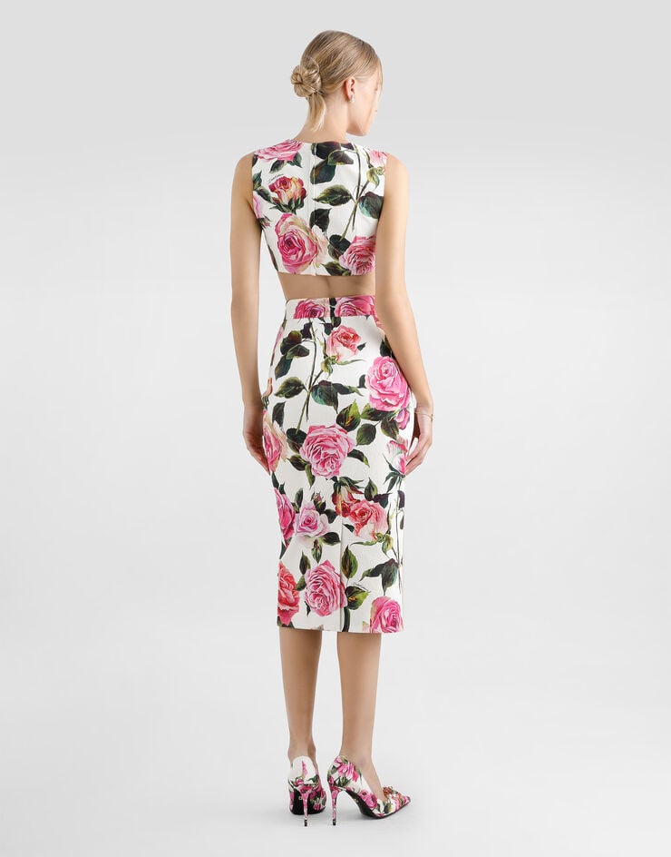 Dolce & Gabbana Top Corto De Algodón Jacquard Con Estampado De Rosas