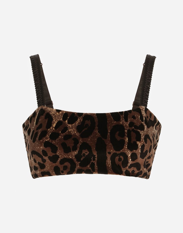 Dolce & Gabbana Top corto de chenilla en jacquard con motivo de leopardo
