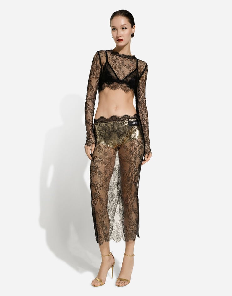 Dolce & Gabbana Top Corto De Manga Larga De Encaje Chantilly