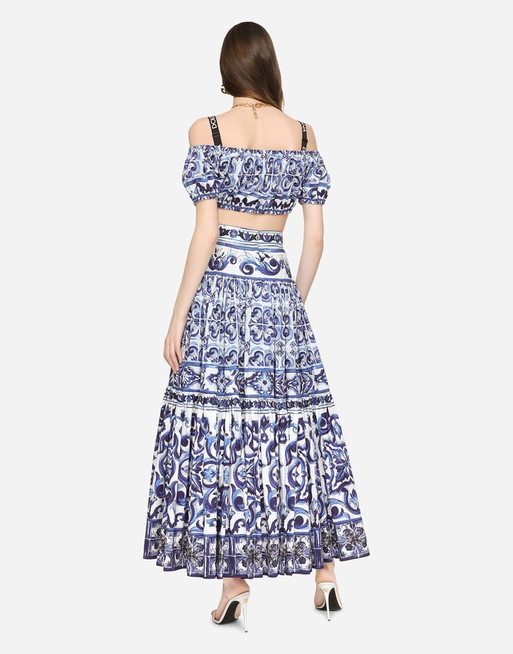 Dolce & Gabbana Top Corto De Popelina Con Estampado De Mayólica