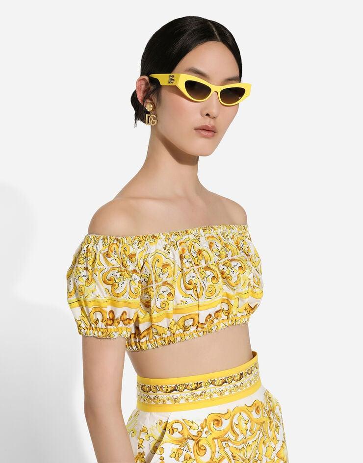 Dolce & Gabbana Top Corto En Popelina De Algodón Con Estampado Maiolica