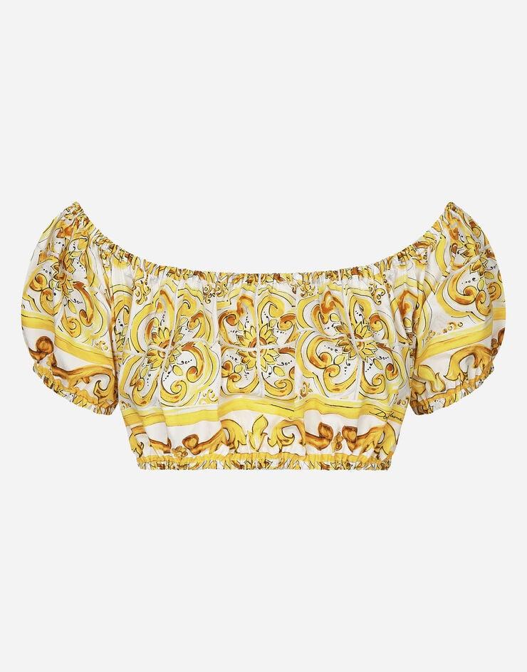 Dolce & Gabbana Top Corto En Popelina De Algodón Con Estampado Maiolica