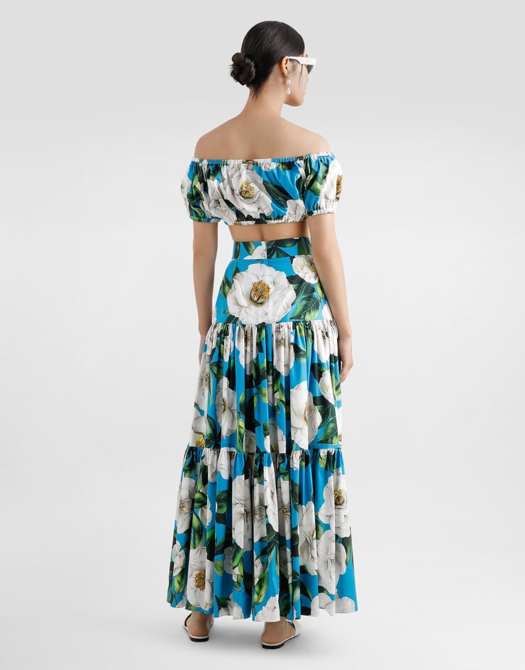 Dolce & Gabbana Top De Algodón Con Escote Bardot Y Estampado De Gardenias