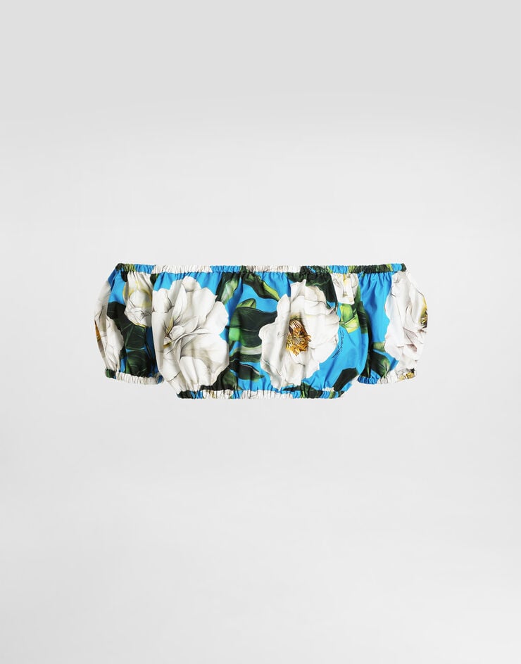 Dolce & Gabbana Top De Algodón Con Escote Bardot Y Estampado De Gardenias