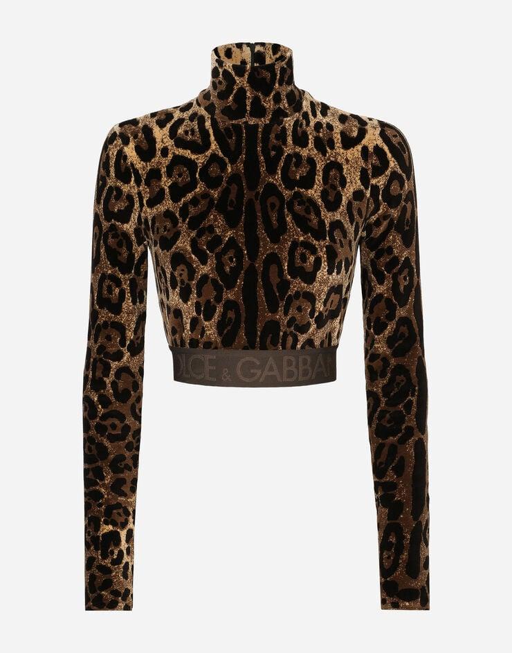 Dolce & Gabbana Top De Cuello Alto De Chenilla En Jacquard Con Motivo De Leopardo