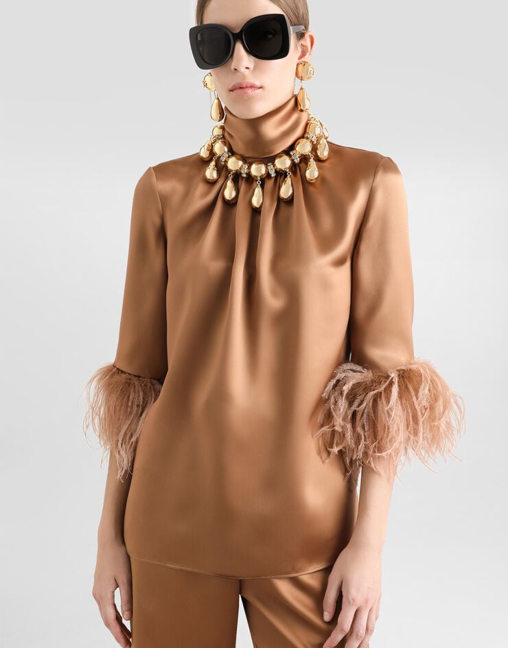 Dolce & Gabbana Top De Cuello Alto En Doble Raso Con Detalle De Plumas
