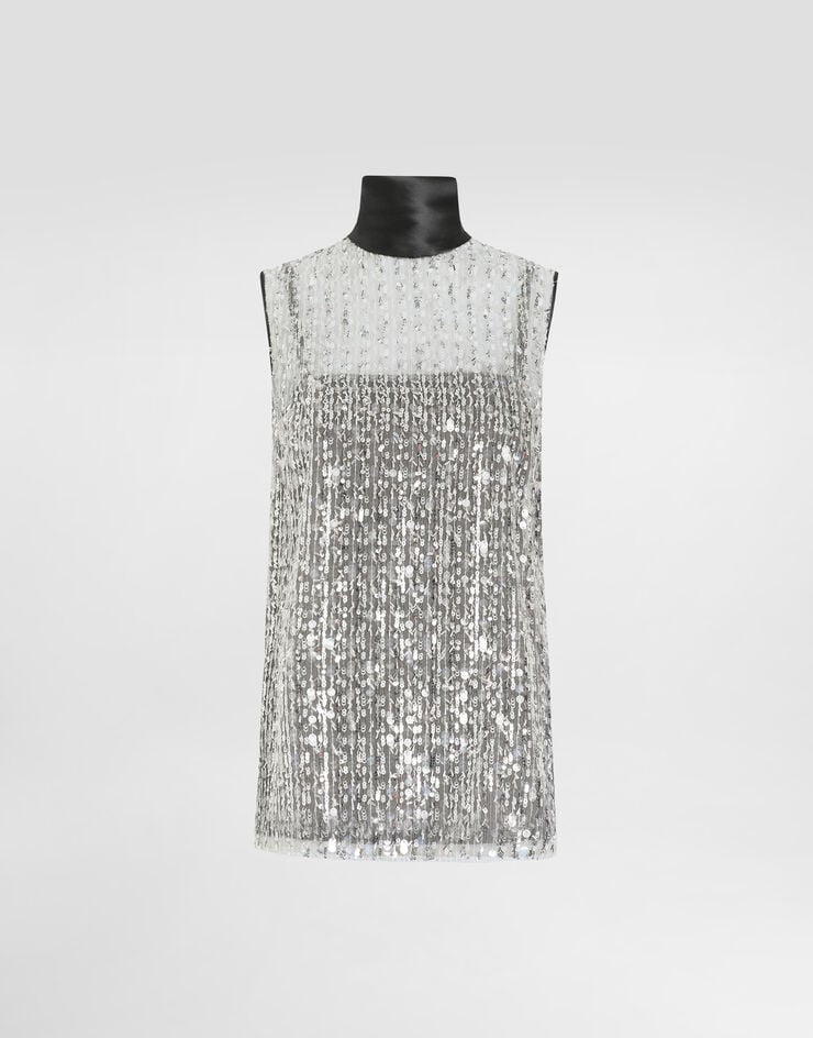 Dolce & Gabbana Top de cuello alto en tul con bordado de lentejuelas