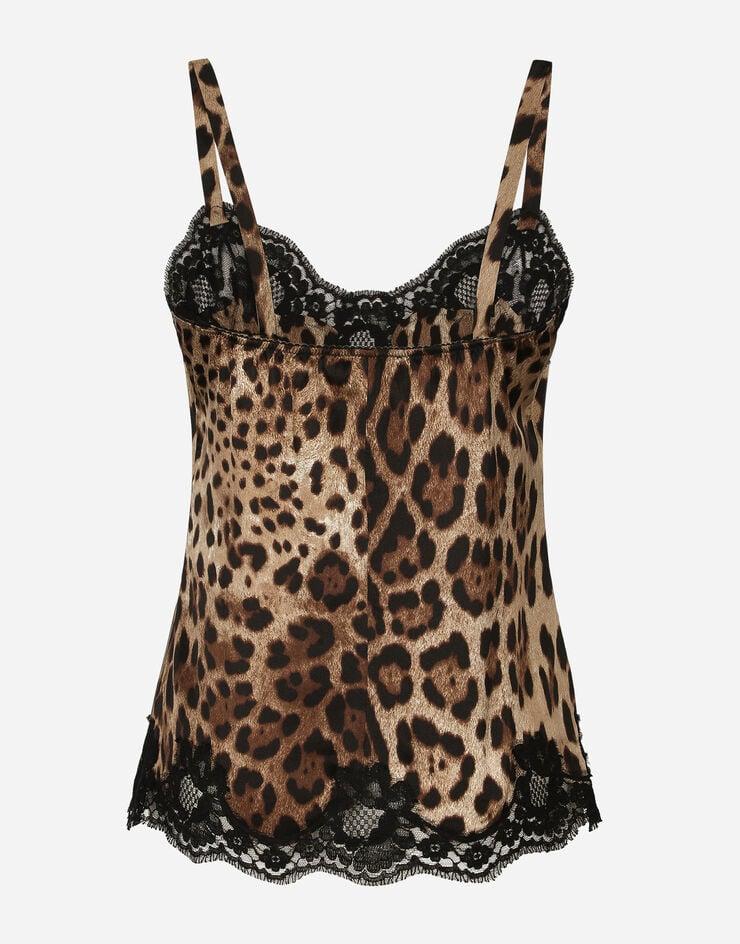 Dolce & Gabbana Top De Lencería En Raso Con Estampado De Leopardo Y Encaje