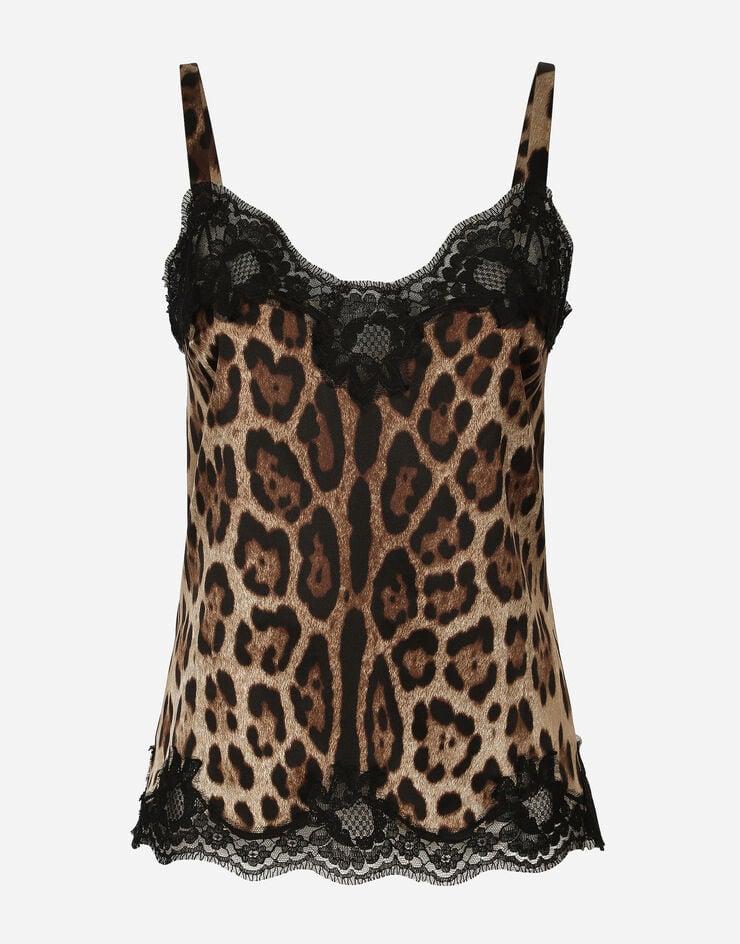 Dolce & Gabbana Top de lencería en raso con estampado de leopardo y encaje