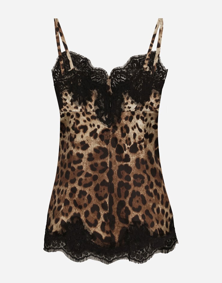 Dolce & Gabbana Top De Raso Con Estampado De Leopardo Y Aplicaciones De Encaje