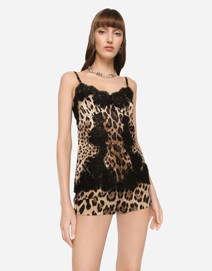 Dolce & Gabbana Top De Raso Con Estampado De Leopardo Y Aplicaciones De Encaje
