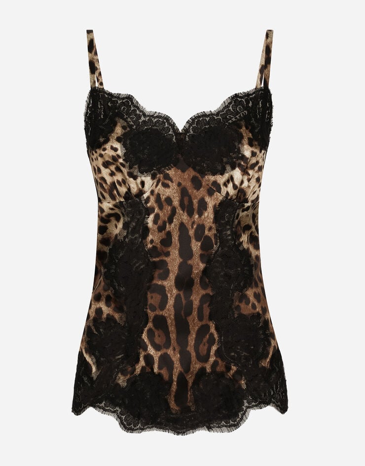 Dolce & Gabbana Top de raso con estampado de leopardo y aplicaciones de encaje